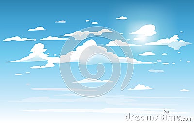 Cartoon animation style blue sky with clouds Cartoon Illustration