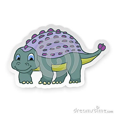 Cartoon Ankylosaurus Cute Little Baby Dinosaur Sticker. Vector Vector Illustration