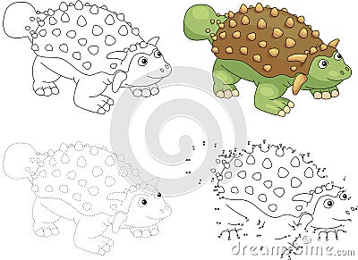 Cartoon ankylosaurus. Vector illustration. Dot to dot game for k Vector Illustration