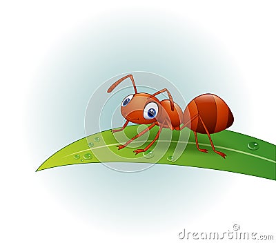 Cartoon ant on the leaf Vector Illustration