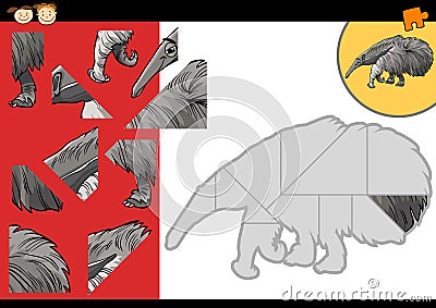 Cartoon anteater jigsaw puzzle game Vector Illustration