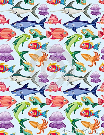 Cartoon aquatic animal seamless pattern Vector Illustration