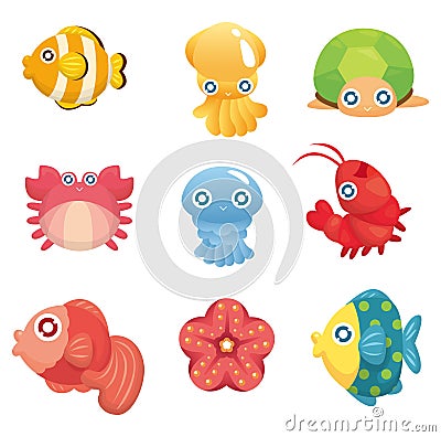 Cartoon aquatic animal set Vector Illustration