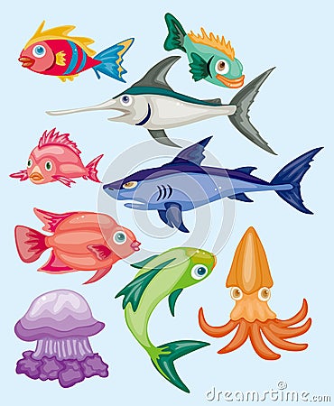 Cartoon aquatic animal set Vector Illustration