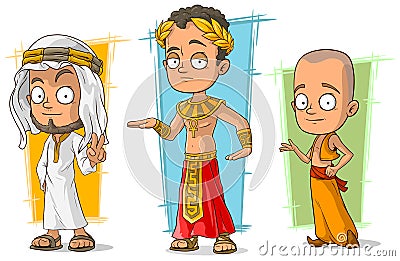 Cartoon arabian egyptian and asian boy character vector set Vector Illustration