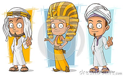 Cartoon arabian and egyptian young character vector set Vector Illustration