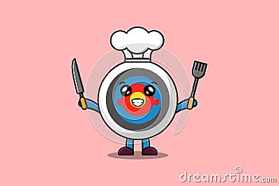 cartoon Archery target chef holding knife and fork Vector Illustration