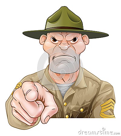 Cartoon army drill sergeant pointing Vector Illustration