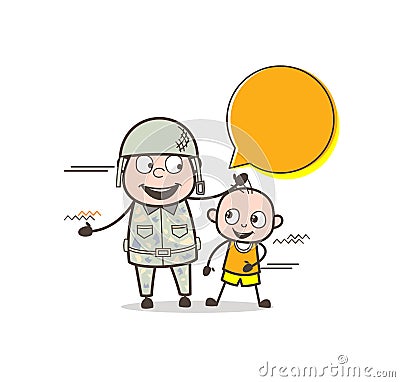 Cartoon Army Man with Cute Baby Vector Illustration Stock Photo