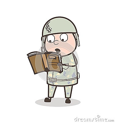 Cartoon Army Officer Reading Book Vector Illustration Stock Photo