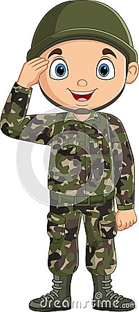 Cartoon army soldier saluting on white background Vector Illustration