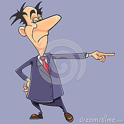 Cartoon arrogant man in a suit with a tie points with his finger Vector Illustration