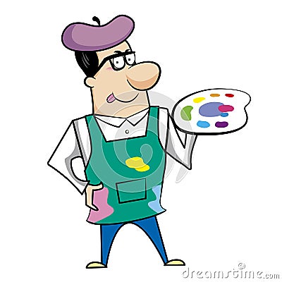 Cartoon Artist with Paint Palette Vector Illustration