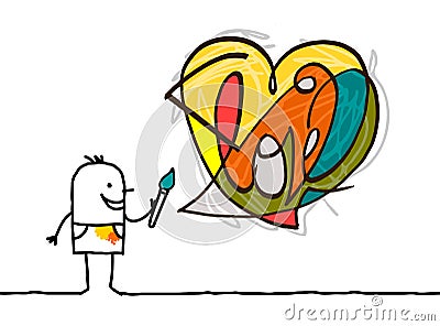 Cartoon Artist Painting a Modern Style Heart Vector Illustration