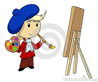 Cartoon artist with palette and brush Vector Illustration