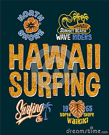 North shore Hawaii Kids surfing company Vector Illustration