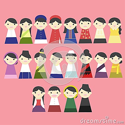 Cartoon ASIA people in key hole. Stock Photo