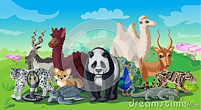 Cartoon Asian Animals Template Vector Illustration