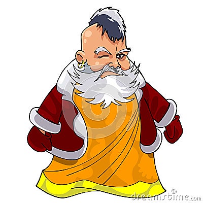 Cartoon asian grandfather in Santa Claus clothes Vector Illustration