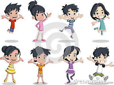 cartoon asian kids Vector Illustration