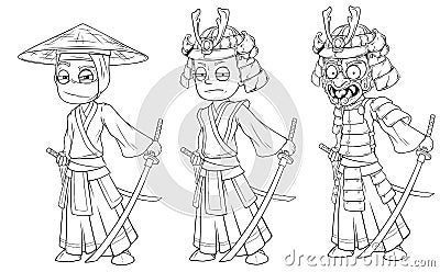 Cartoon asian ninja samurai with sword character vector Vector Illustration