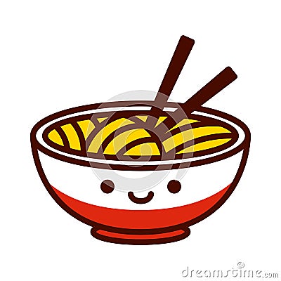 Cartoon Asian Noodles Emoji Icon Isolated Vector Illustration