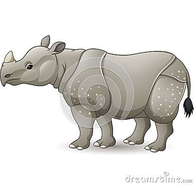 Cartoon Asian rhinoceros isolated on white background Vector Illustration