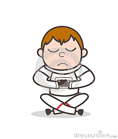 Cartoon Astronaut Doing Concentration in Yoga Vector Illustration Stock Photo