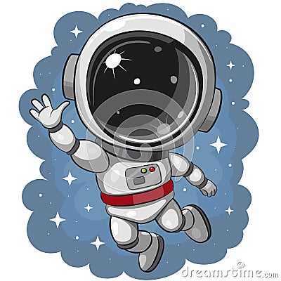 Cartoon astronaut flying on a space background Vector Illustration