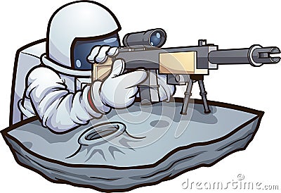 Cartoon astronaut holding a sharpshooter rifle Vector Illustration