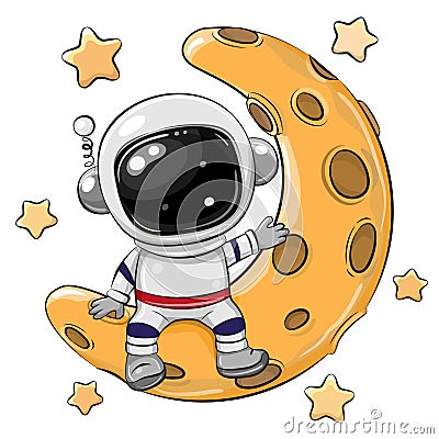 Cartoon astronaut on the moon on a white background Vector Illustration