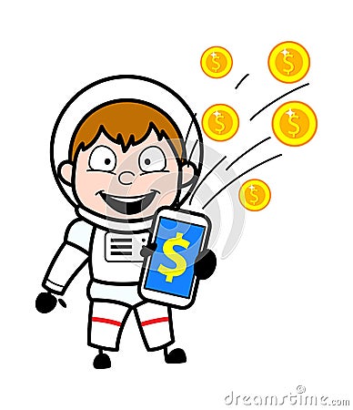 Cartoon Astronaut showing Mobile Money Stock Photo