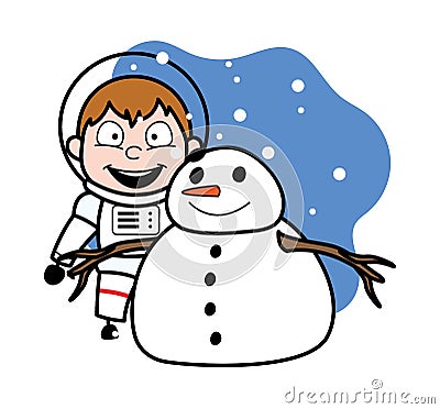 Cartoon Astronaut with snowman Stock Photo