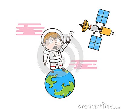 Cartoon Astronaut Trying Get Signal Vector Illustration Stock Photo