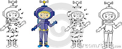 Cartoon astronaut. Vector illustration. Coloring and dot to dot Vector Illustration