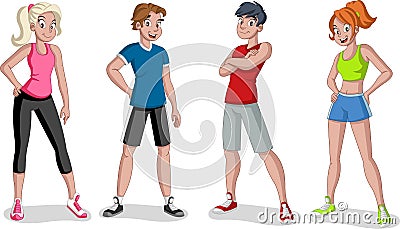 Cartoon athletes. Runner characters wearing sport outfit. Vector Illustration