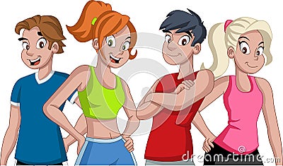 Cartoon athletes. Runner characters wearing sport outfit. Vector Illustration