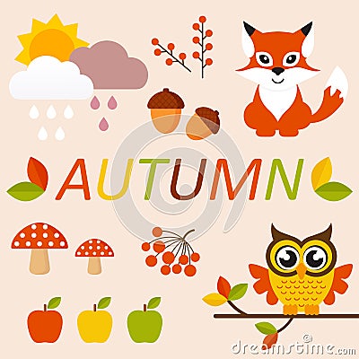 Cartoon autumn set Vector Illustration