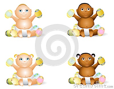 Cartoon Babies With Easter Eggs Cartoon Illustration