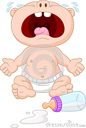 Cartoon Baby crying with bottle milk Vector Illustration