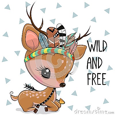 Cartoon Fawn with feathers on a white background Vector Illustration