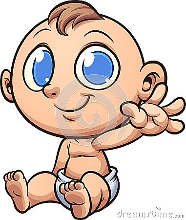 Happy cartoon baby sitting down Vector Illustration