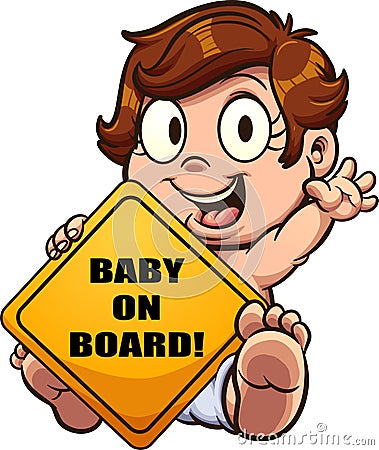 Cartoon baby holding a yellow sign Vector Illustration