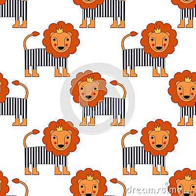 Cartoon baby Lion seamless pattern. Cute animal vector background. Vector Illustration