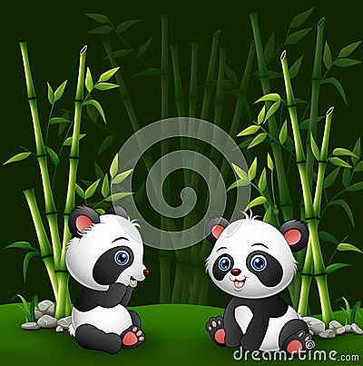 Cartoon baby panda in the jungle bamboo Vector Illustration