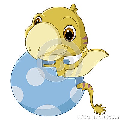 Cartoon baby peteinosaurus hatching from egg Vector Illustration