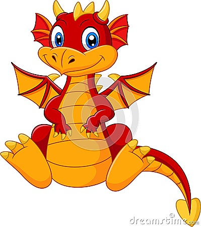 Cartoon baby red dragon Vector Illustration