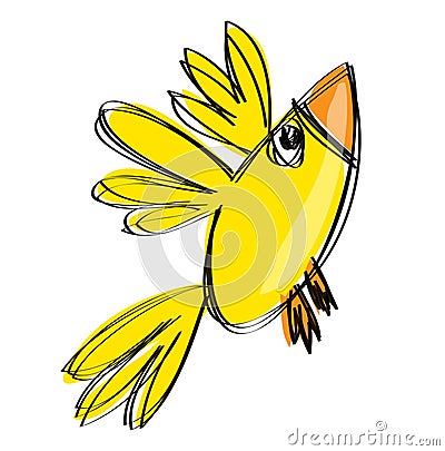 Cartoon baby yellow bird in a naif childish drawing style Vector Illustration