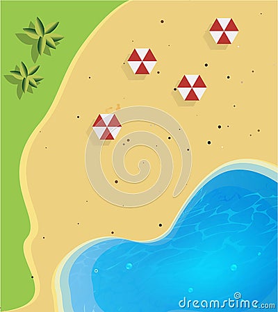 Cartoon background with beach. View above. Vector Illustration