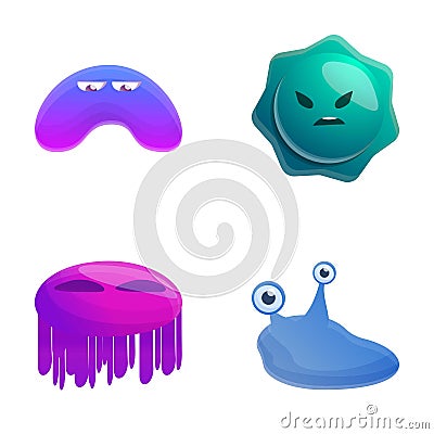 Cartoon bacterium icons set cartoon vector. Various colorful bacteria Vector Illustration